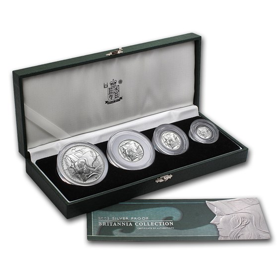 2003 GB 4-Coin Silver Britannia Proof Set (w/Box & COA)
