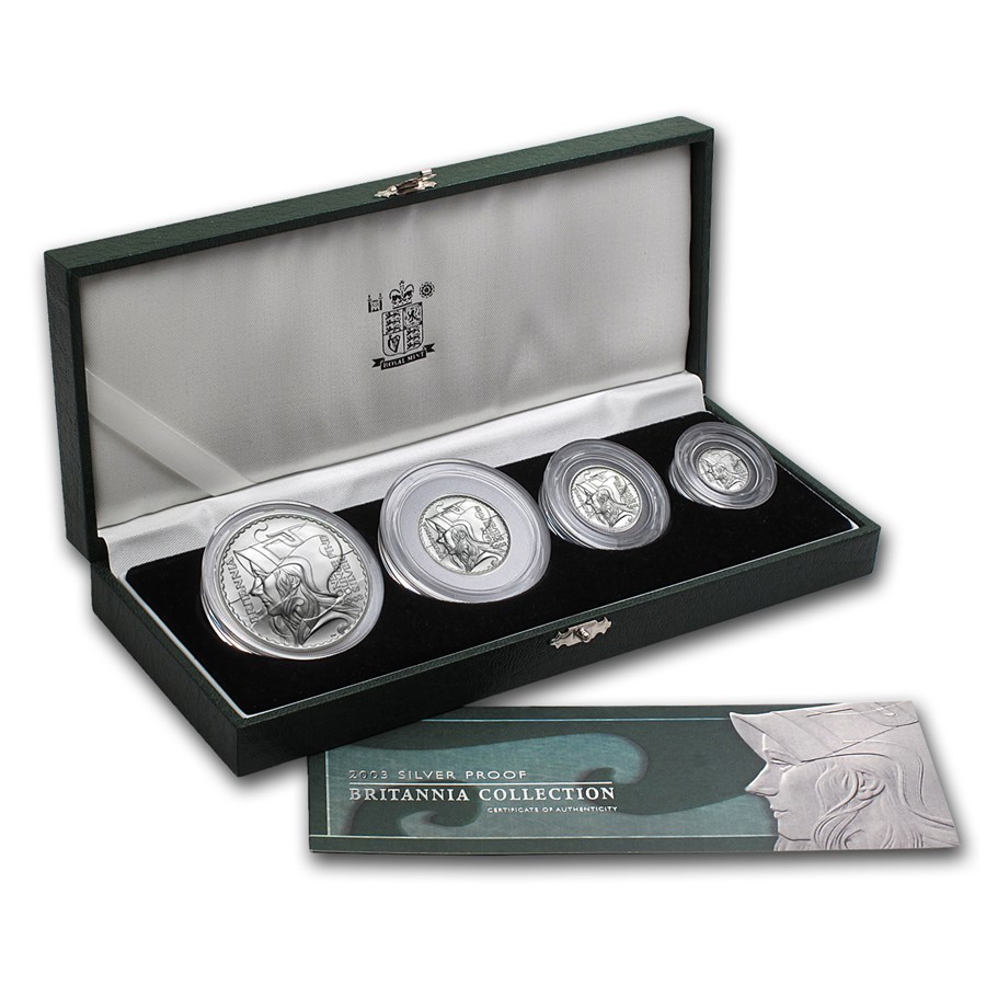 2003 GB 4-Coin Silver Britannia Proof Set (w/Box & COA)