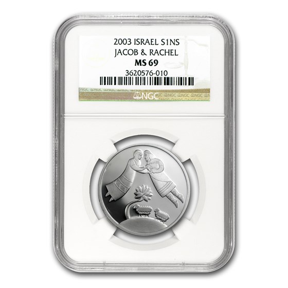 2003 Israel Silver 1 NIS Jacob and Rachel MS-69 NGC 2003 Israel Silver 1 NIS Jacob and Rachel MS-69 NGC