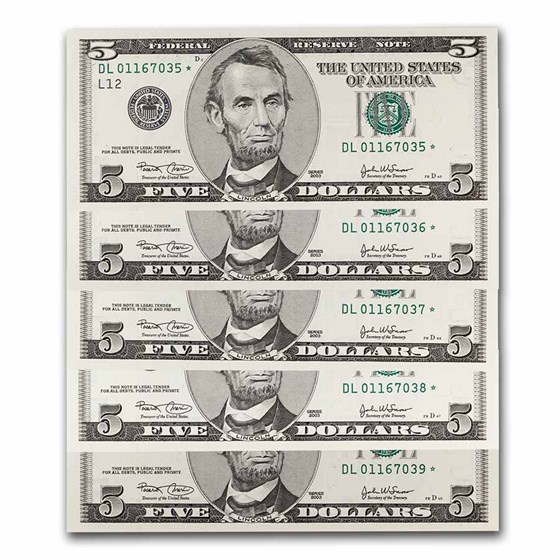 2003* (L-San Fran) $5 FRN CU (Fr#1990-L*) 15 Consecutive Stars 2003* (L-San Fran) $5 FRN CU (Fr#1990-L*) 15 Consecutive Stars