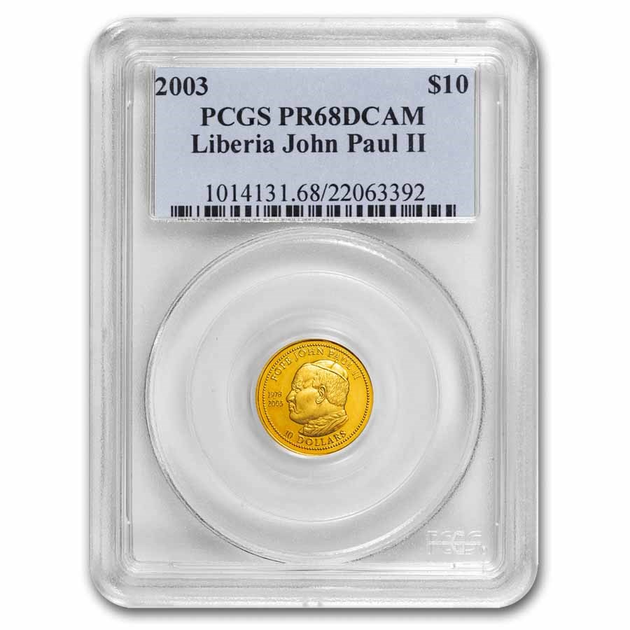 2003 Liberia Proof Gold $10 Pope John Paul II PR-68 PCGS