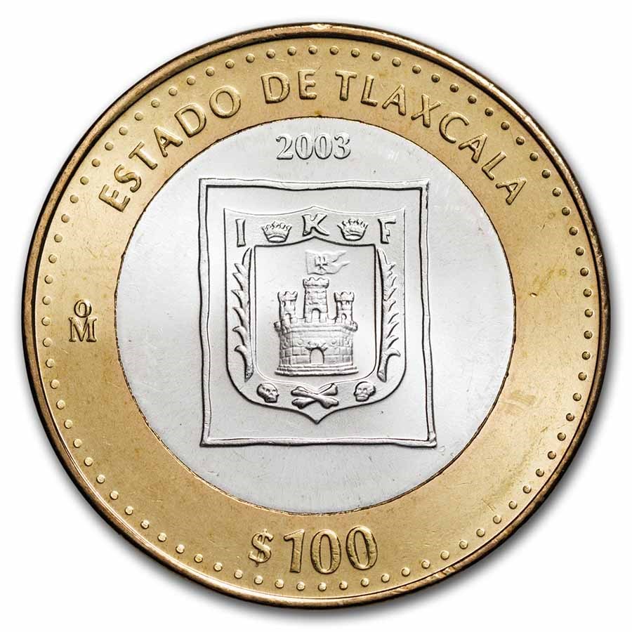 2003 Mexico Bimetallic 100 Pesos Tlaxcala BU (1st Edition)