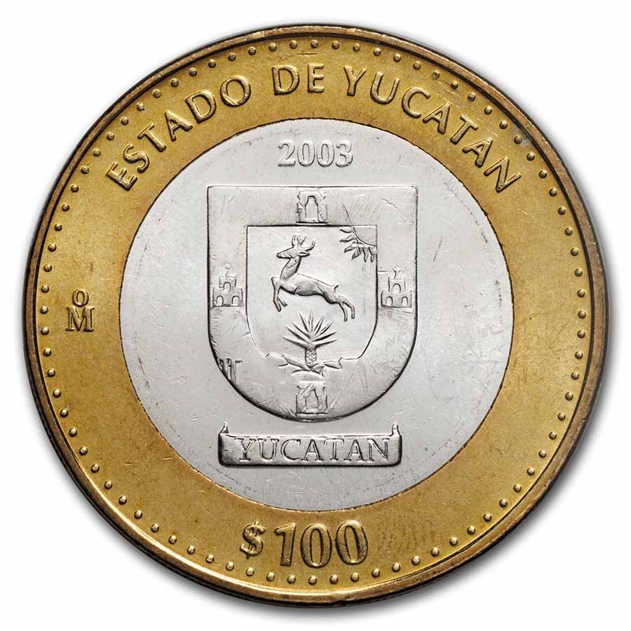 2003 Mexico Bimetallic 100 Pesos Yucatan BU (1st Edition)