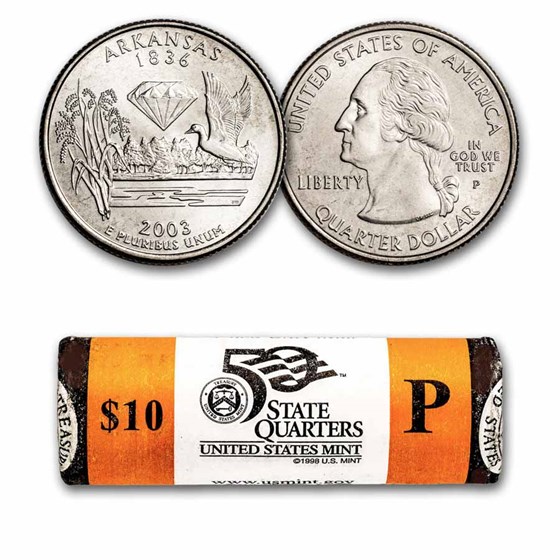 2003-P Arkansas Statehood Quarter 40-Coin Roll BU (Mint Wrapped) 2003-P Arkansas Statehood Quarter 40-Coin Roll BU (Mint Wrapped)