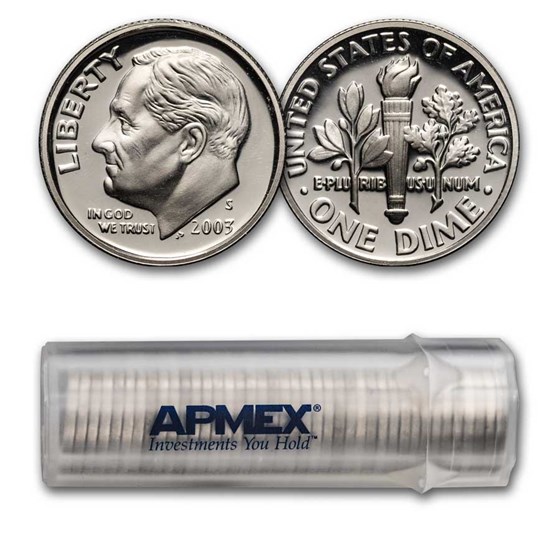2003-S Roosevelt Dime 50-Coin Roll Proof (Silver) 2003-S Roosevelt Dime 50-Coin Roll Proof (Silver)