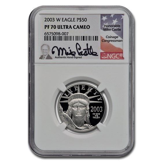 2003-W 1/2 oz Pf. American Platinum Eagle PF-70 UCAM NGC (Castle) 2003-W 1/2 oz Pf. American Platinum Eagle PF-70 UCAM NGC (Castle)