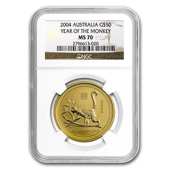 2004 1/2 oz Gold Lunar Year of the Monkey MS-70 NGC (Series I) 2004 1/2 oz Gold Lunar Year of the Monkey MS-70 NGC (Series I)