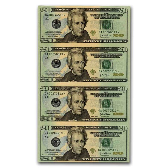 2004-A* (A-Boston) $20 FRN CU (Fr#2091-A*) 4 Uncut Star Note 2004-A* (A-Boston) $20 FRN CU (Fr#2091-A*) 4 Uncut Star Note