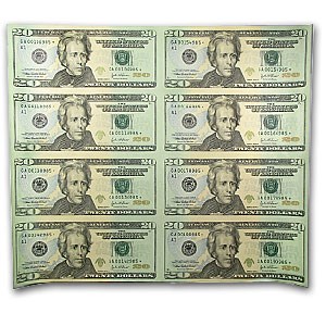 2004-A* (A-Boston) $20 FRN CU (Uncut sheet of 8) 2004-A* (A-Boston) $20 FRN CU (Uncut sheet of 8)