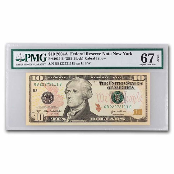 2004-A (B-New York) $10 FRN CU-67 EPQ PMG (Fr#2039-B)