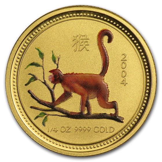 2004 Australia 1/4 oz Gold Lunar Monkey BU (SI, Colorized) 2004 Australia 1/4 oz Gold Lunar Monkey BU (SI, Colorized)