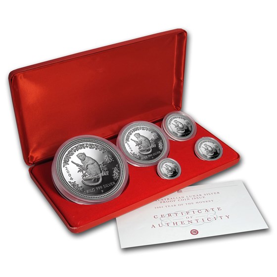 2004 Australia 5-Coin Silver Monkey Proof Set 2004 Australia 5-Coin Silver Monkey Proof Set