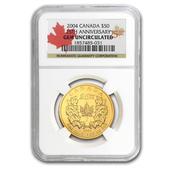 2004 Canada 1 oz Gold Maple Leaf Gem Unc NGC (25th Anniv) 2004 Canada 1 oz Gold Maple Leaf Gem Unc NGC (25th Anniv)