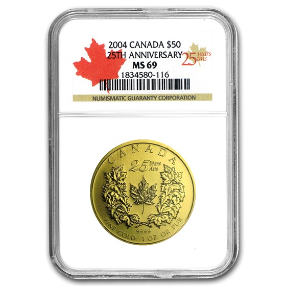 2004 Canada 1 oz Gold Maple Leaf MS-69 NGC (FS, 25th Anniv) 2004 Canada 1 oz Gold Maple Leaf MS-69 NGC (FS, 25th Anniv)