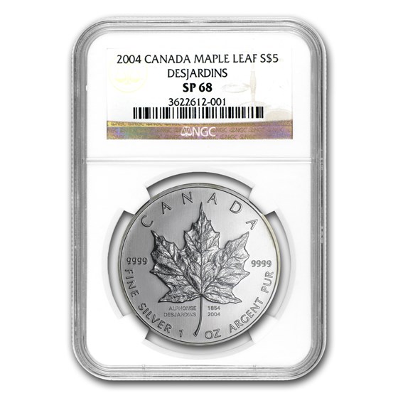 2004 Canada 1 oz Silver Maple Leaf Desjardins Privy SP-68 NGC 2004 Canada 1 oz Silver Maple Leaf Desjardins Privy SP-68 NGC