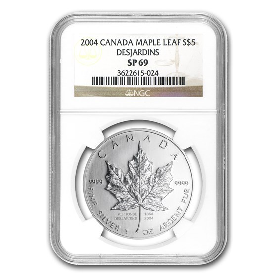 2004 Canada 1 oz Silver Maple Leaf Desjardins Privy SP-69 NGC 2004 Canada 1 oz Silver Maple Leaf Desjardins Privy SP-69 NGC