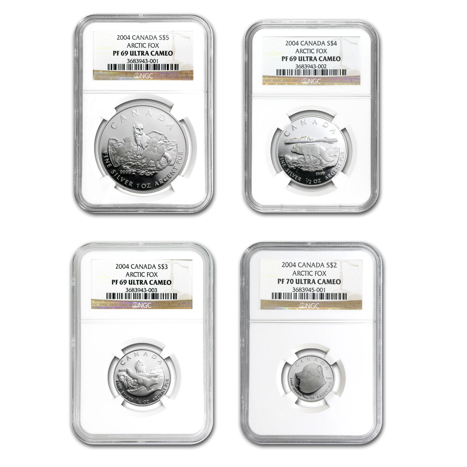 【最終お値下げ！！即買いOK新品未使用 】 シルバーフォックスマント Buy 2004 Canada 4-Coin Silver Arctic Fox Proof Set PF-69/70 NGC