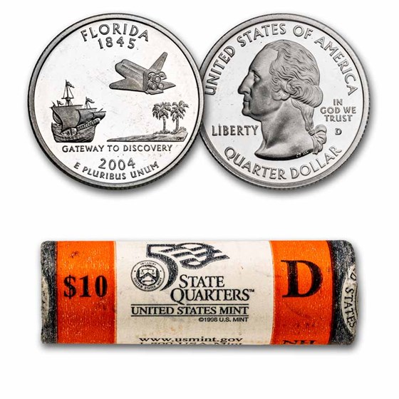 2004-D Florida Statehood Quarter 40-Coin Roll BU (Mint Wrapped) 2004-D Florida Statehood Quarter 40-Coin Roll BU (Mint Wrapped)