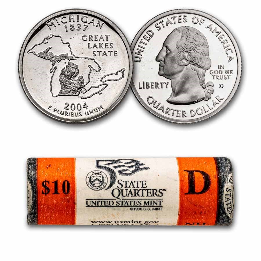2004-D Michigan Statehood Quarter 40-Coin Roll BU (Mint Wrapped)