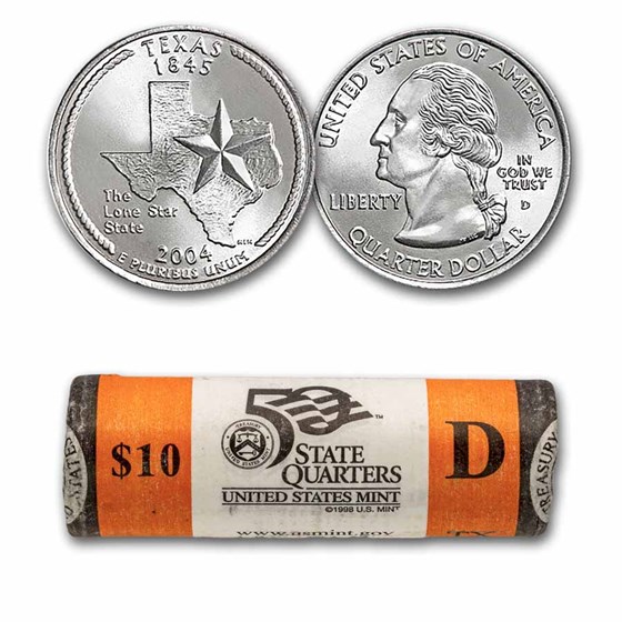 2004-D Texas Statehood Quarter 40-Coin Roll BU (Mint Wrapped) 2004-D Texas Statehood Quarter 40-Coin Roll BU (Mint Wrapped)