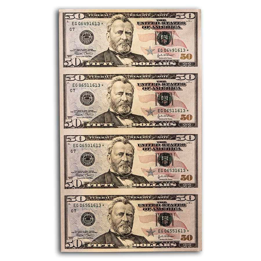 2004* (G-Chicago) $50 FRN CU (Fr#2128-G*) 4 Note Sheet!