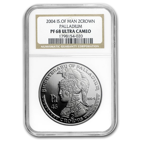 2004 Isle of Man 2 oz Proof Palladium 2 Crown PF-68 NGC 2004 Isle of Man 2 oz Proof Palladium 2 Crown PF-68 NGC