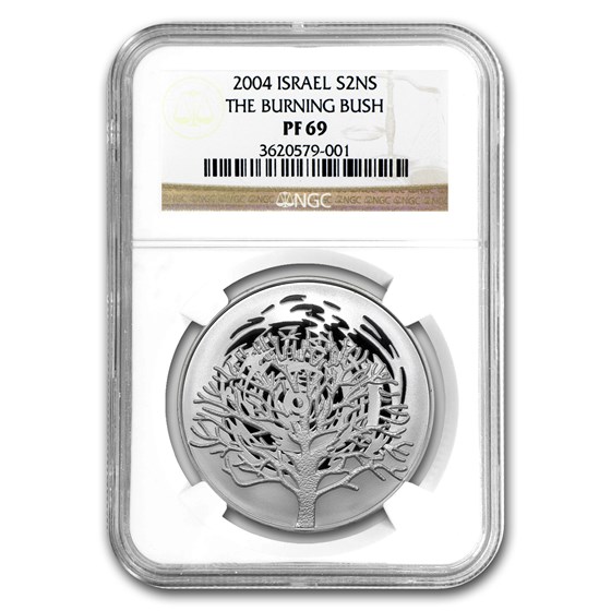 2004 Israel Silver 2 NIS PF-69 NGC (The Burning Bush) 2004 Israel Silver 2 NIS PF-69 NGC (The Burning Bush)