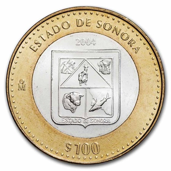 2004 Mexico Bimetallic 100 Pesos Sonora BU (1st Edition)