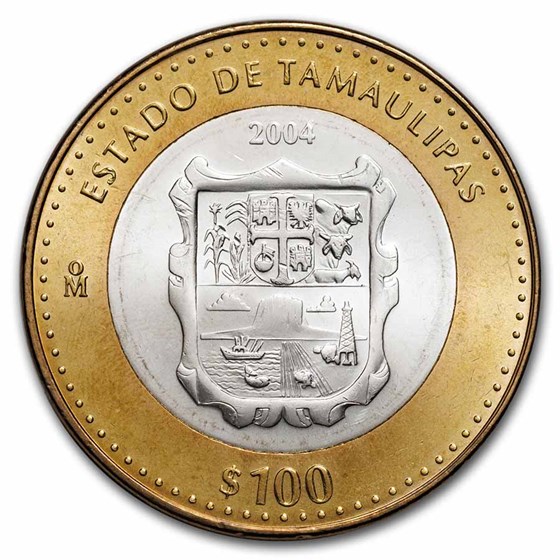 2004 Mexico Bimetallic 100 Pesos Tamaulipas BU (1st Edition)