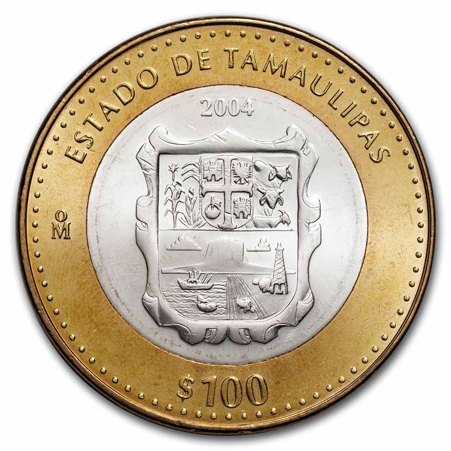 2004 Mexico Bimetallic 100 Pesos Tamaulipas BU (1st Edition)