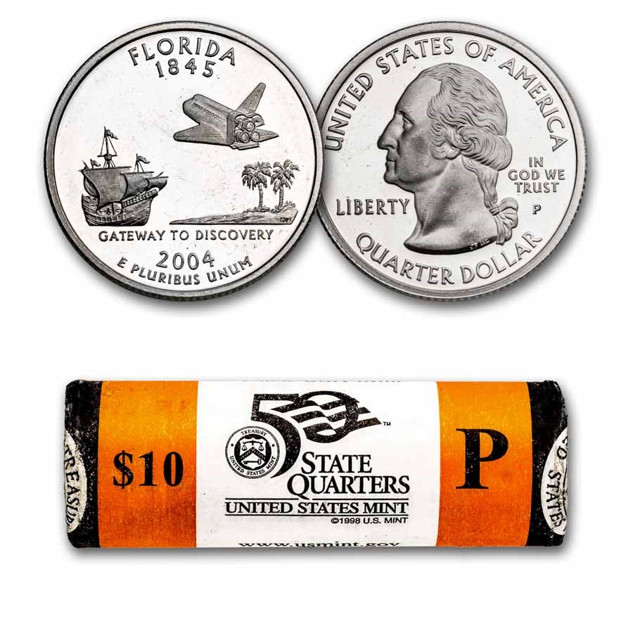 2004-P Florida Statehood Quarter 40-Coin Roll BU (Mint Wrapped)