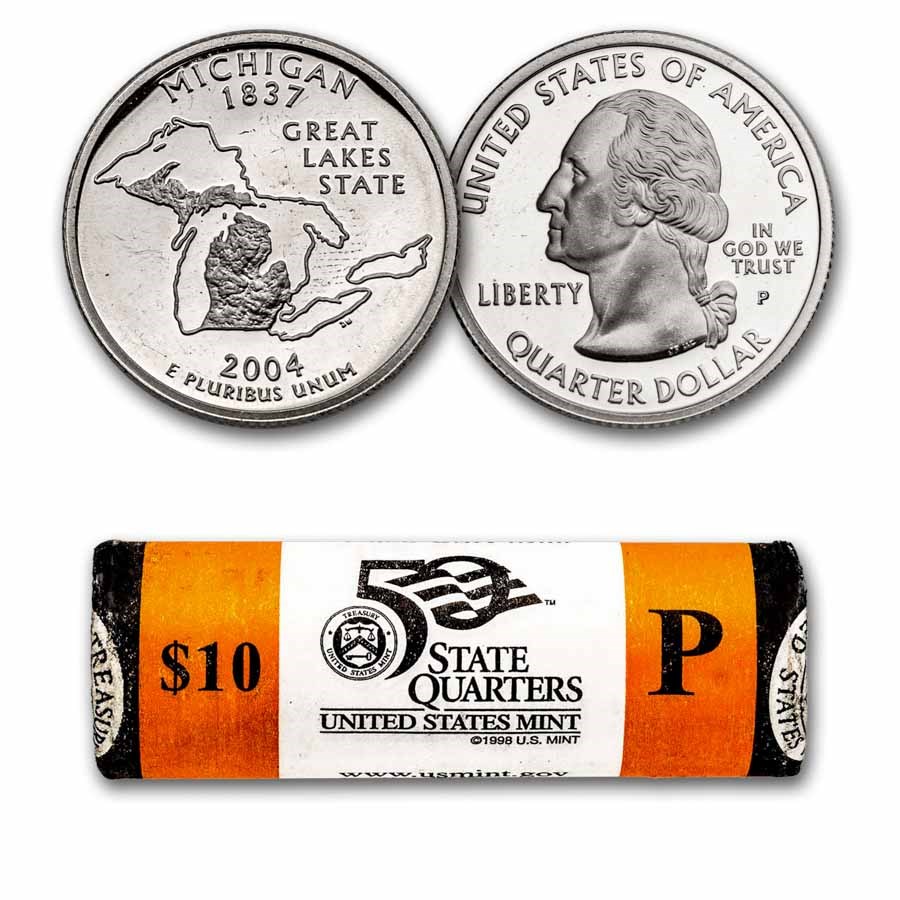 2004-P Michigan Statehood Quarter 40-Coin Roll BU (Mint Wrapped)