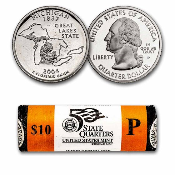 2004-P Michigan Statehood Quarter 40-Coin Roll BU (Mint Wrapped) 2004-P Michigan Statehood Quarter 40-Coin Roll BU (Mint Wrapped)