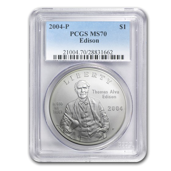 2004-P Thomas Edison $1 Silver Commem MS-70 PCGS 2004-P Thomas Edison $1 Silver Commem MS-70 PCGS