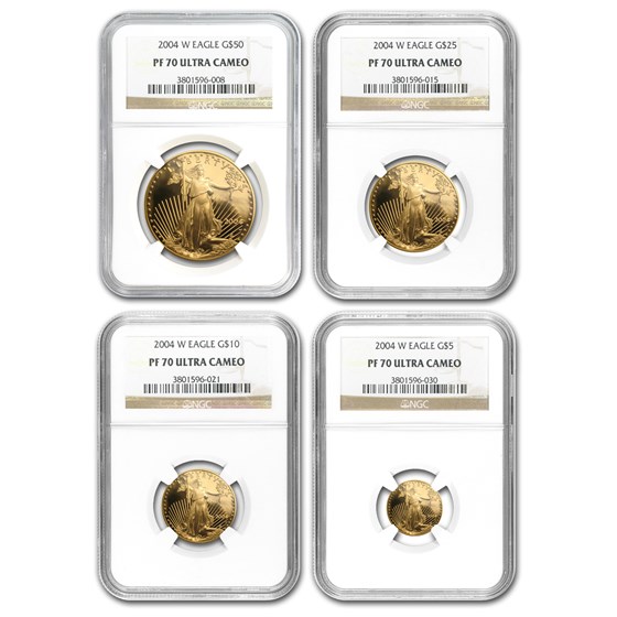 2004-W 4-Coin Proof American Gold Eagle Set PF-70 NGC 2004-W 4-Coin Proof American Gold Eagle Set PF-70 NGC