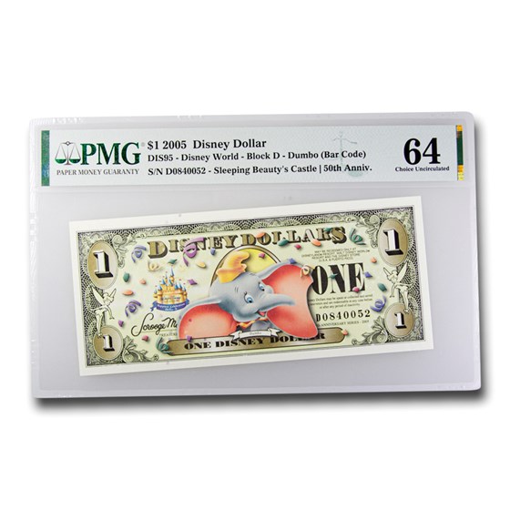 2005 $1.00 Disney Dollar 50th Anniversary Dumbo CH CU-64 EPQ PMG 2005 $1.00 Disney Dollar 50th Anniversary Dumbo CH CU-64 EPQ PMG