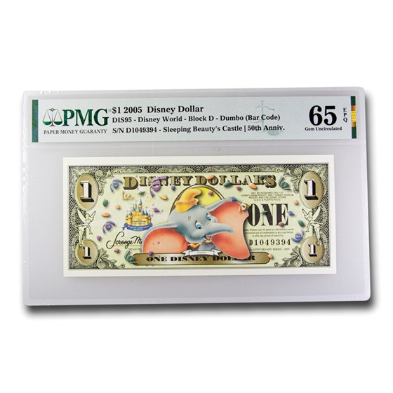 2005 $1.00 Disney Dollar 50th Anniversary Dumbo Gem CU-65 EPQ PMG 2005 $1.00 Disney Dollar 50th Anniversary Dumbo Gem CU-65 EPQ PMG