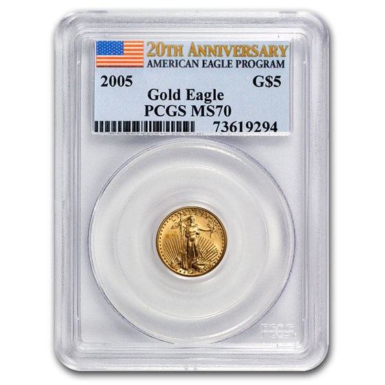 2005 1/10 oz American Gold Eagle MS-70 PCGS (20th Anniv)