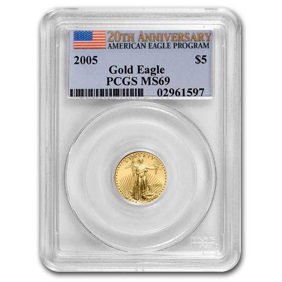 2005 1/10 oz Gold Eagle MS-69 PCGS (20th Anniversary Label) 2005 1/10 oz Gold Eagle MS-69 PCGS (20th Anniversary Label)