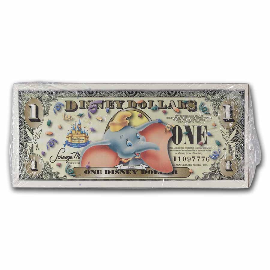 2005 $1 (D) Dumbo w/Bar Code CU (DIS#95) Sealed 25 Note Pack