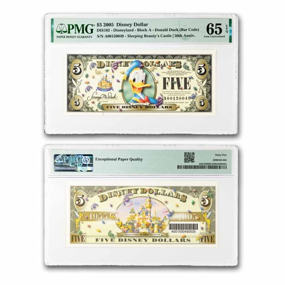2005 $5.00 (A) Donald Duck w/Barcode CU-65 EPQ PMG (DIS#102)