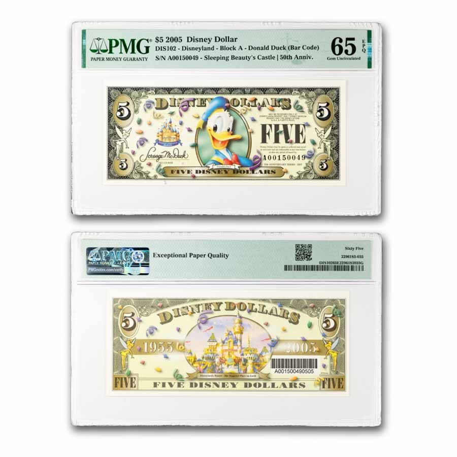 2005 $5.00 (A) Donald Duck w/Barcode CU-65 EPQ PMG (DIS#102)