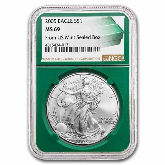 2005 American Silver Eagle MS-69 NGC (Green Holder) 2005 American Silver Eagle MS-69 NGC (Green Holder)