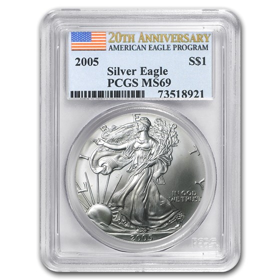 2005 American Silver Eagle MS-69 PCGS (20th Anniv) 2005 American Silver Eagle MS-69 PCGS (20th Anniv)