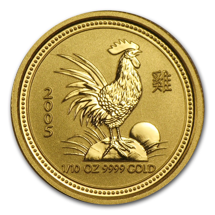 2005 Australia 1/10 oz Gold Lunar Rooster BU (Series I)