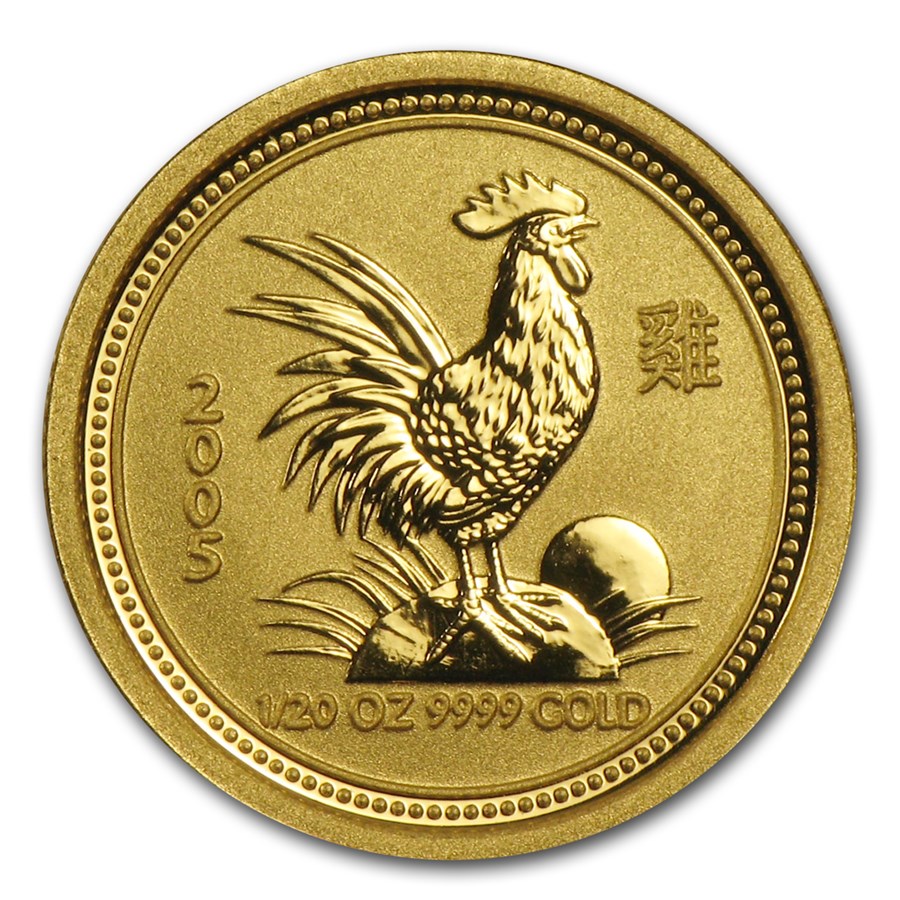 2005 Australia 1/20 oz Gold Lunar Rooster BU (Series I)