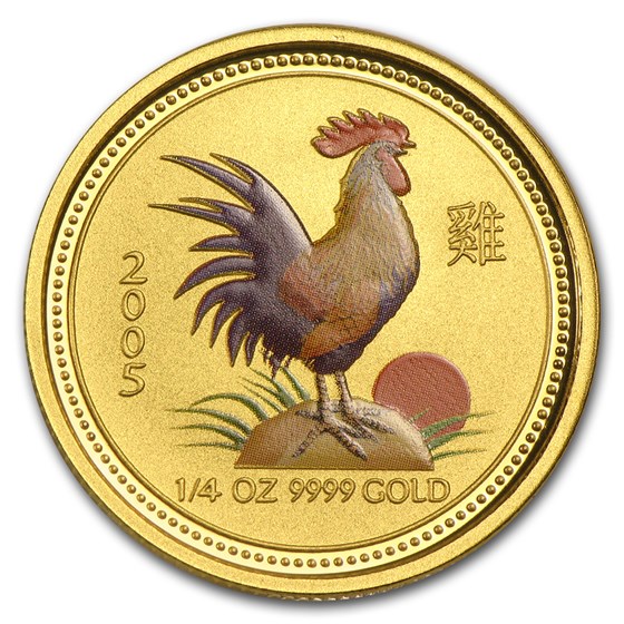 2005 Australia 1/4 oz Gold Lunar Rooster BU (SI, Colorized) 2005 Australia 1/4 oz Gold Lunar Rooster BU (SI, Colorized)