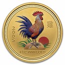 2005 Australia 1 oz Gold Lunar Colorized Rooster BU (Series I)