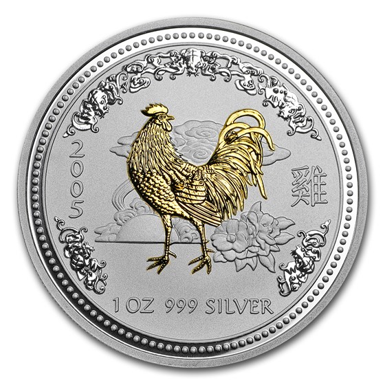 2005 Australia 1 oz Silver Rooster BU (Series I, Gilded) 2005 Australia 1 oz Silver Rooster BU (Series I, Gilded)