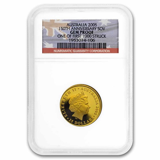 2005 Australia Proof Gold $25 Sovereign Gem Proof NGC 2005 Australia Proof Gold $25 Sovereign Gem Proof NGC